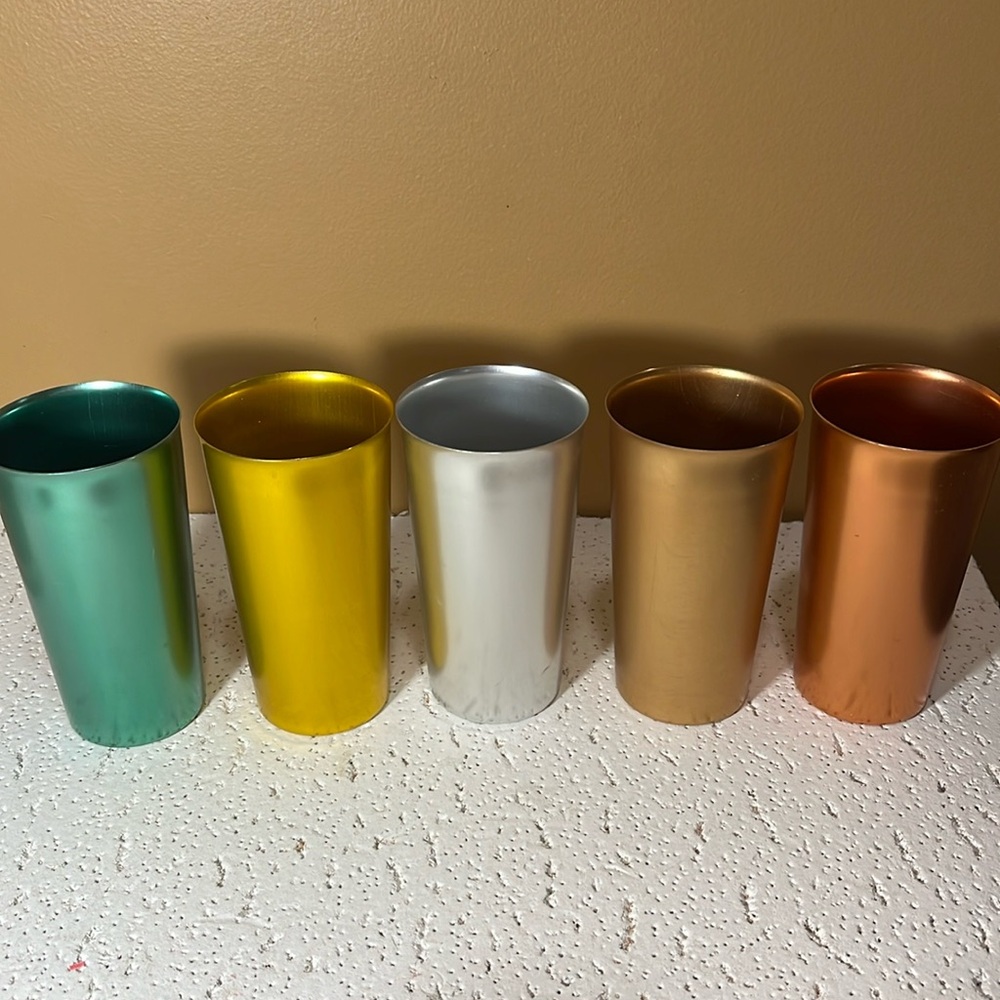 Vintage Retro Rainbow Colored Aluminum Tumbler Drinking Cups mixed lot of 5